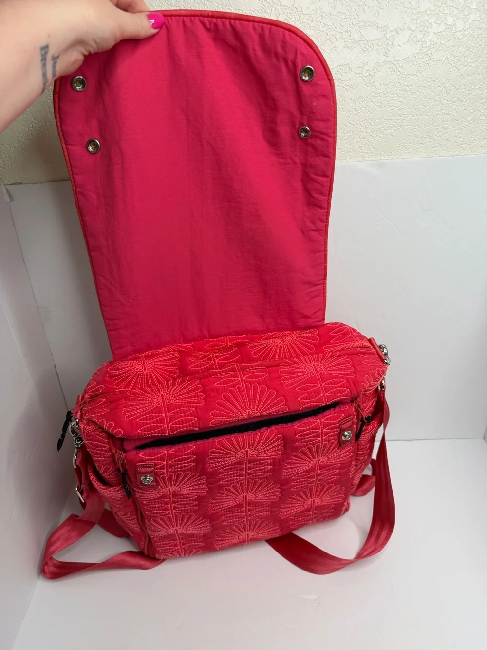 Petunia Pickle Bottom Diaper Bag Quilted Floral Hot Pink Backpack Crossbody